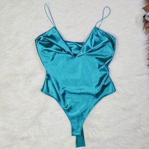 Forever 21 Satin Teal Bodysuit